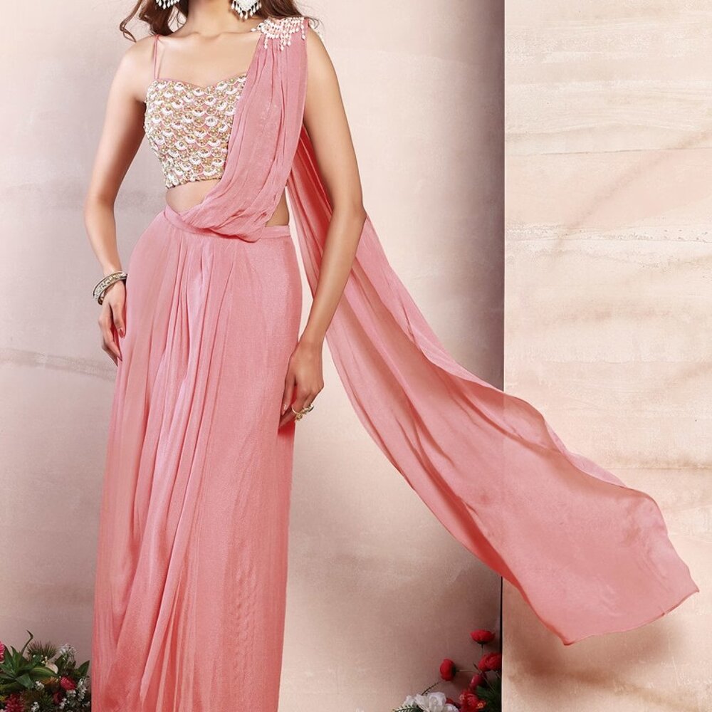 Blush Pink Pre-Stitched Saree (Indya)